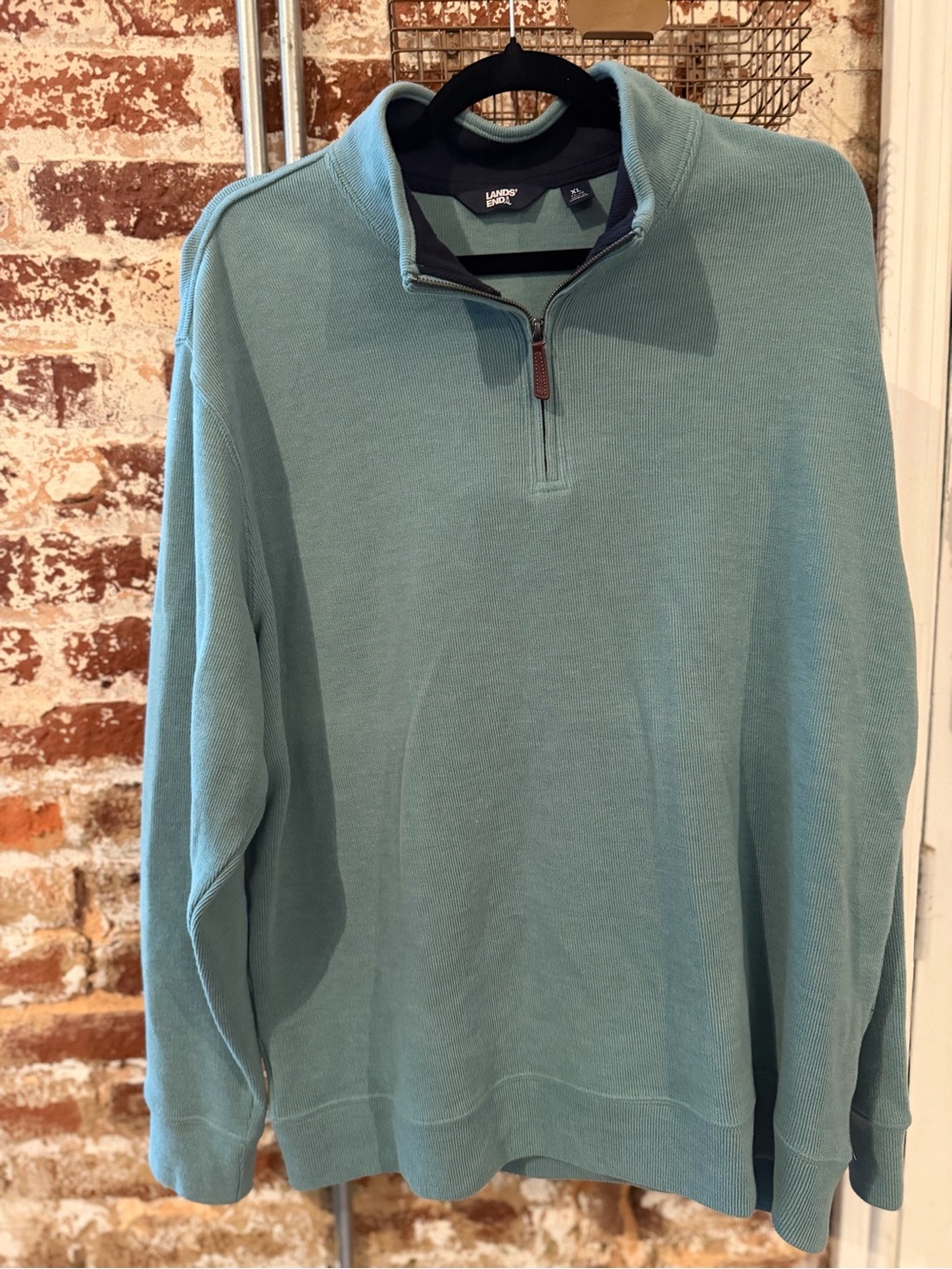 Lands' End Men's Quarter-Zip Ribbed Knit Pullover, Size XL